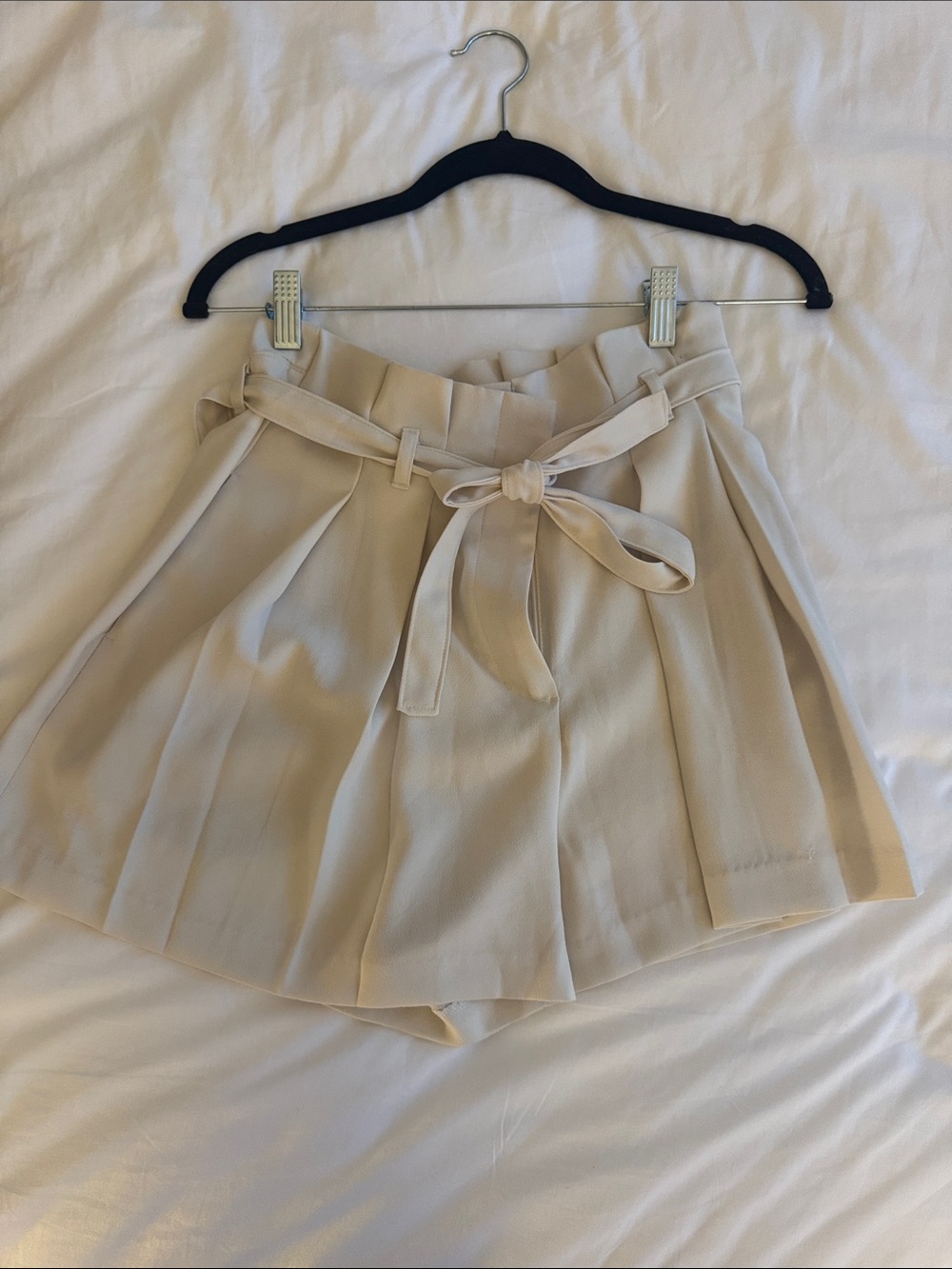 Express Cream High-Waist Paperbag Tie Shorts
